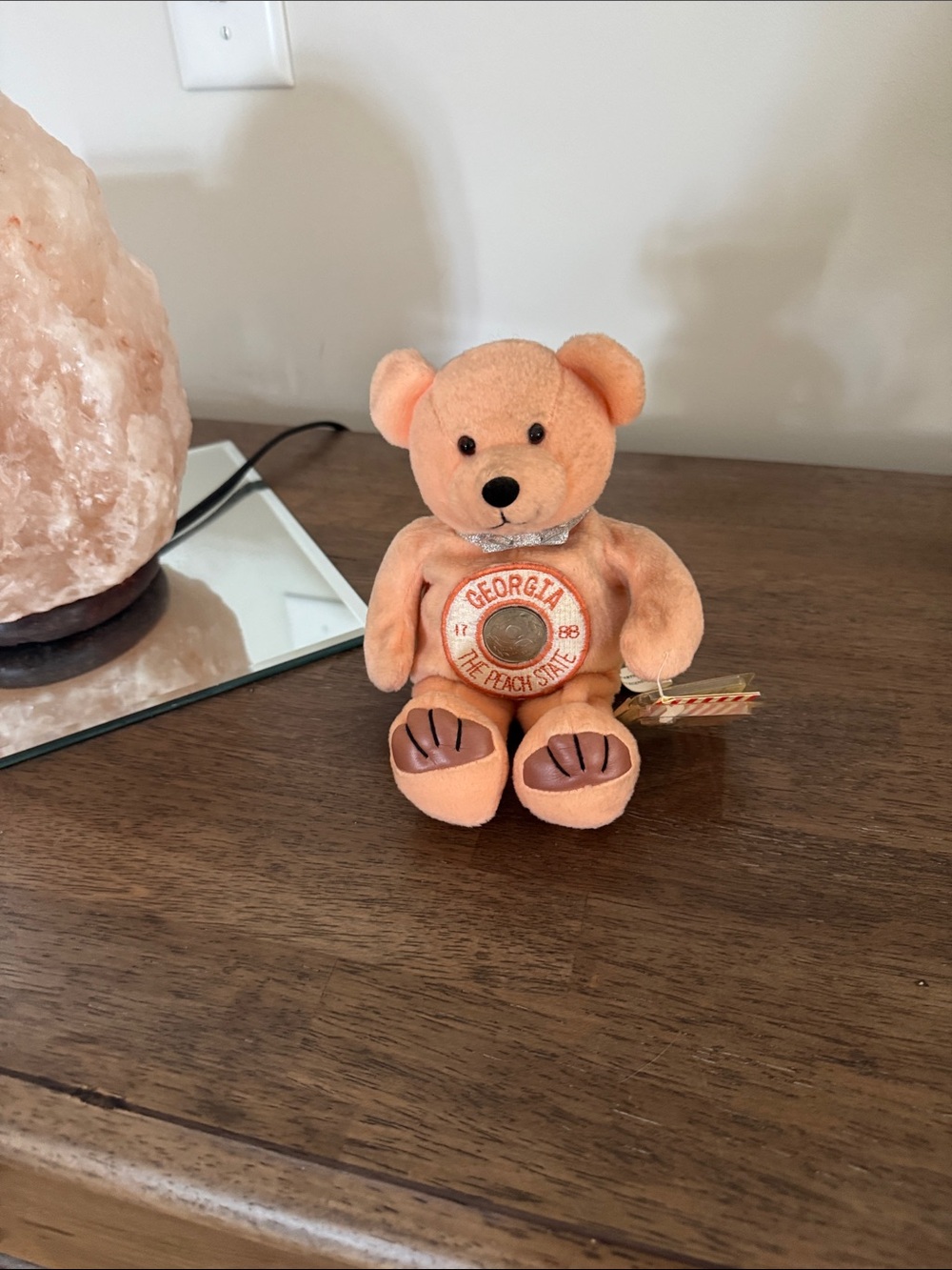 Peach-Colored Georgia Souvenir Beenie baby  Bear Plush with confederate flag